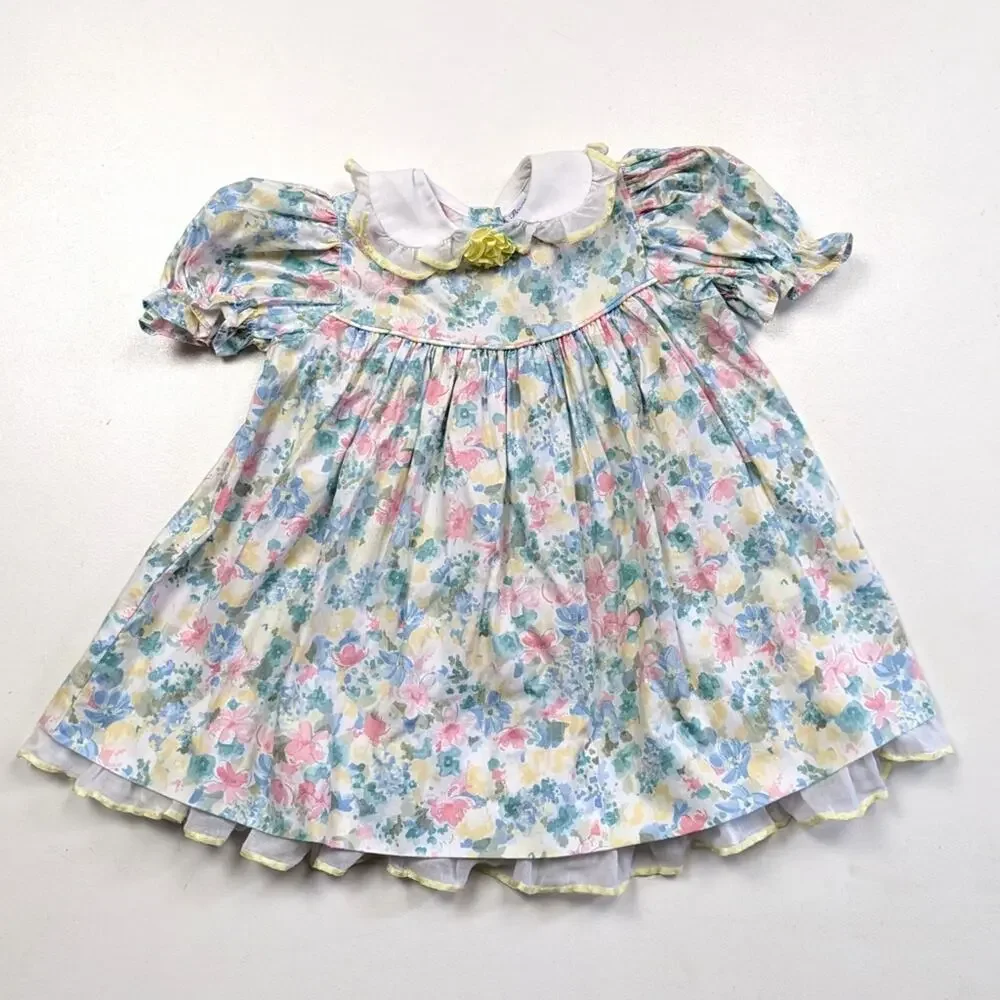 Vintage Bryan Dress Girls Size 18-24m Floral Frilly